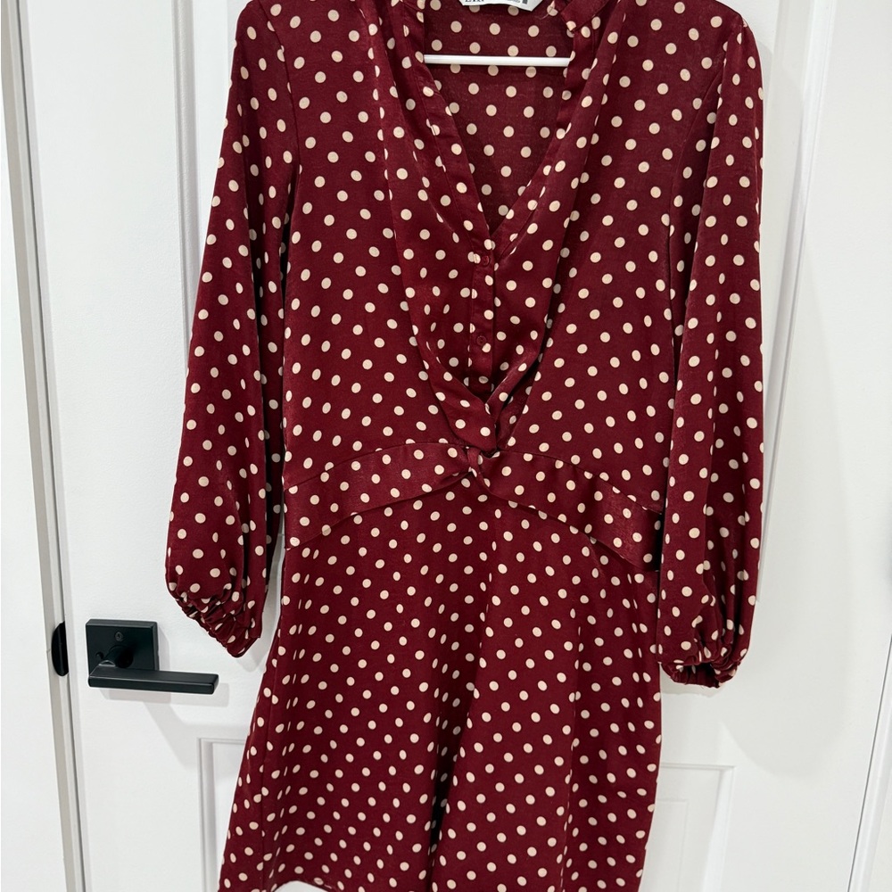 Zara Red Long Sleeve V-Neck Sundress